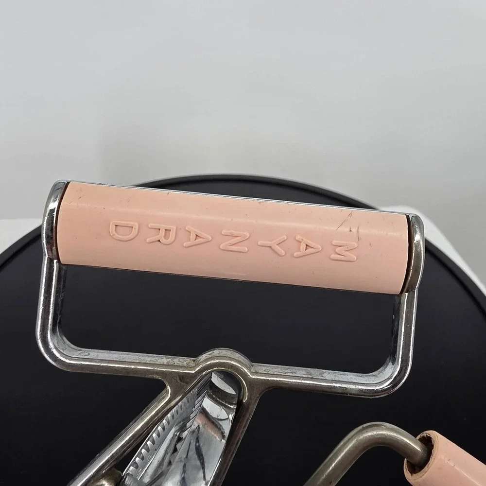 Vintage Maynard Hand Crank Egg Beater Stainless Steel Pink Handles Retro Kitchen